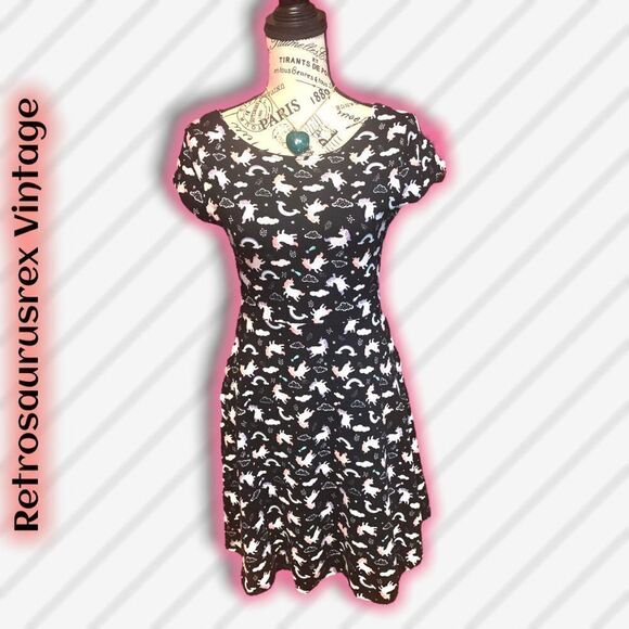 EMILY West Reversible Retro Neon Unicorn Kidcore Skater Dress, Small - Picture 9 of 10